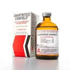 ANARTRITICO equine inflammation relief supplement in injectable solution with box and amber bottle for joint and muscle pain in sport horses.