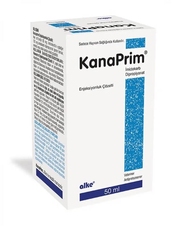 Kanaprim 50ml veterinary antiparasitic supplement for cattle, dogs, camels, and horses. Effective babesiosis and anaplasmosis treatment.