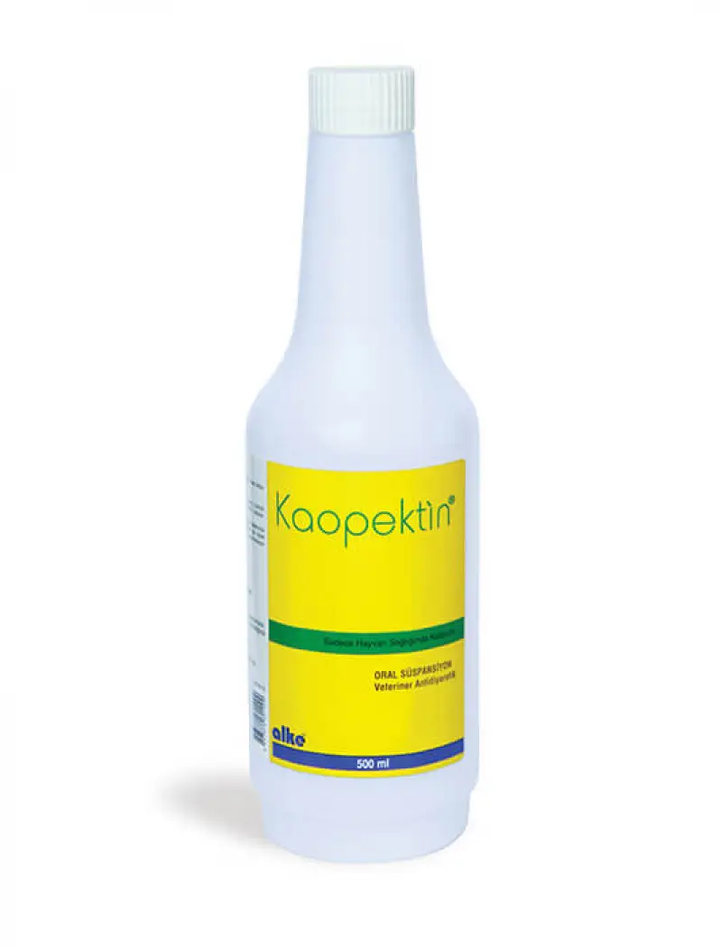 Kaopektin pet supplement in 500ml bottle for gastrointestinal support. Effective for diarrhea in cats, dogs, and horses, easy oral administration.