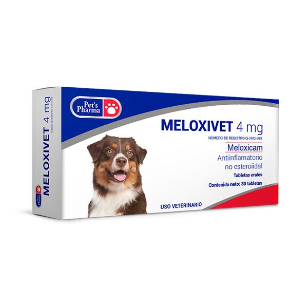 Veterinary Meloxivet 4Mg pain relief supplement for dogs, non-steroidal anti-inflammatory tablets with Meloxicam 4mg dosage.