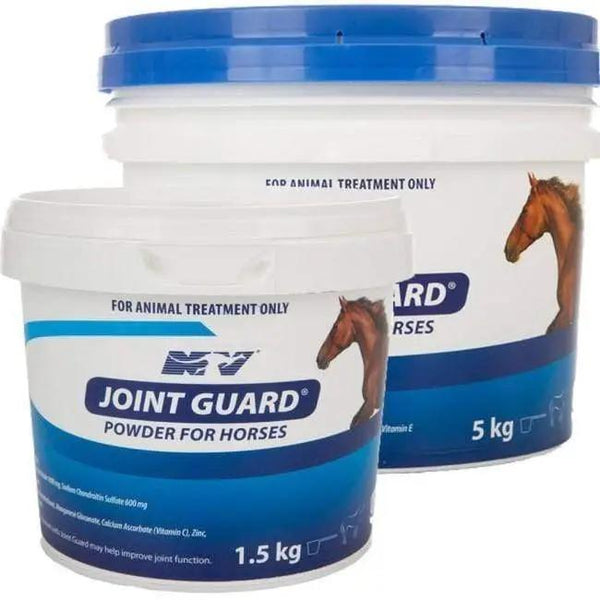 JOINT GUARD POWDER for horses in 1.5kg and 5kg tubs, camel and horse supplement supporting joint health with innovative natural formula.