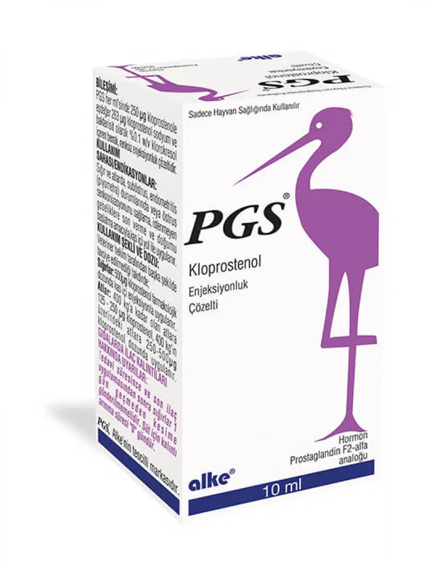 PGS Injectable Solution - Prostaglandin F2a Analogue 10ml box for horses and cattle reproductive health. Contains Cloprostenol sodium for luteolysis.