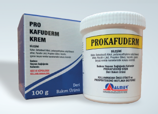 PROKAFUDERM topical ointment for horses, cattle, and dogs, shown in a 100g container with box, used for skin problems and muscle relief.