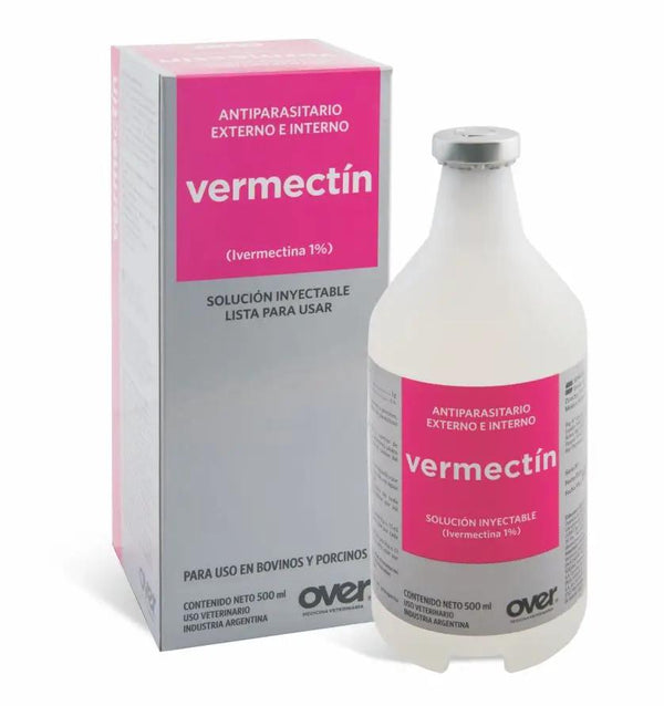 Vermectin 1% Ivermectin Injection for cattle and camels in 500 ml bottle with box packaging. Effective antiparasitic for internal and external parasites.