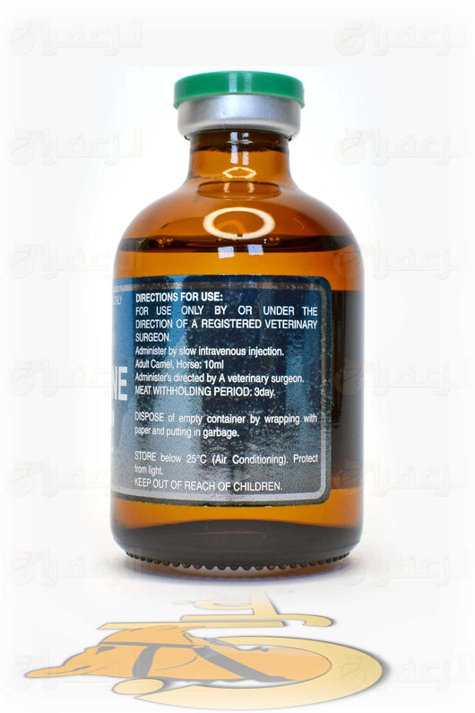 Back label of DEXAONE injection showing dosage instructions and storage info for veterinary use in camels and horses.