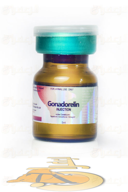 GONADROLEN hormone injection for camels and horses in 5ml amber vial with teal cap, labeled for veterinary use only.